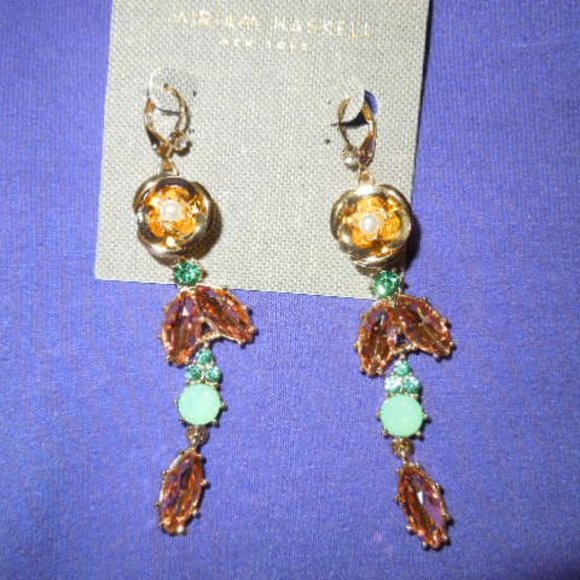 NWT Miriam Haskell Pearl & Gem Leverback Earrings - Picture 4 of 8